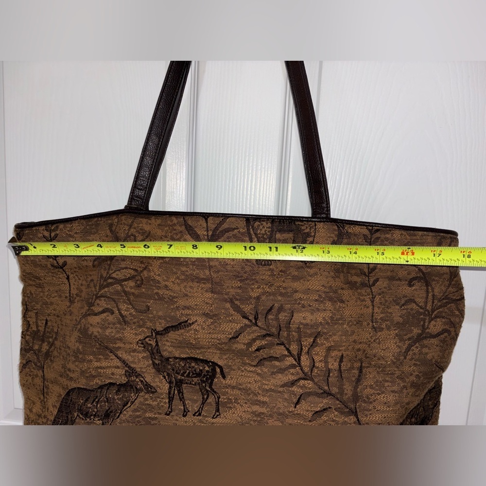 Vintage 90s Woodland Animal Tapestry Tote Bag Brown Rustic Cabin Large - Picture 2 of 10